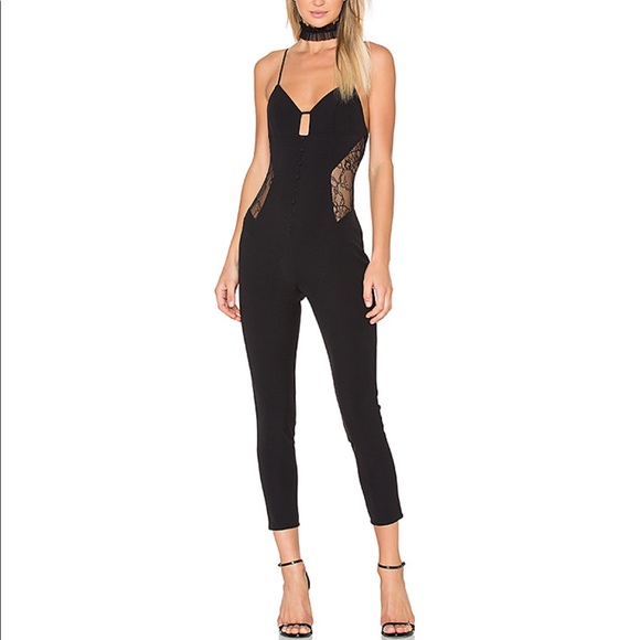 NBD Pants - NBD Black Lace Paneled Jumpsuit